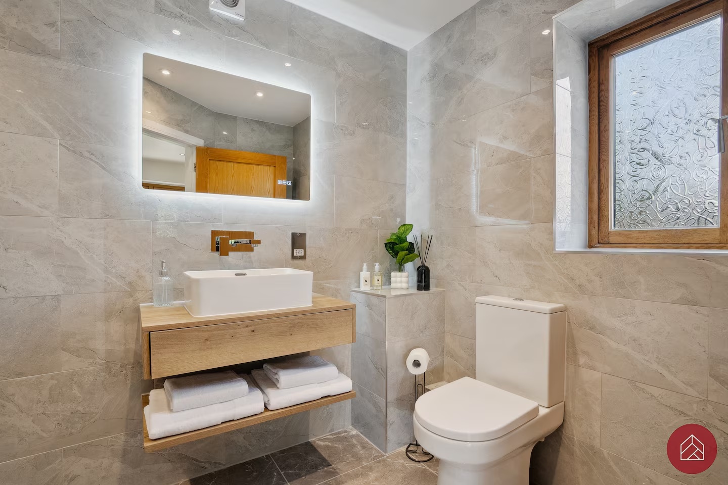 Modern bathroom with walk-in wet-room shower